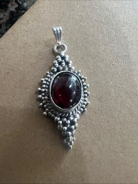 Sterling Silver Garnet Red Cabochon Pendant - Elegant Women’s Jewelry